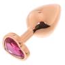 Золотистая анальная пробка OYO с ярко-розовым кристаллом-сердцем - 7,3 см.