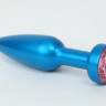 Большая синяя анальная пробка с розовым стразом - 11,2 см.